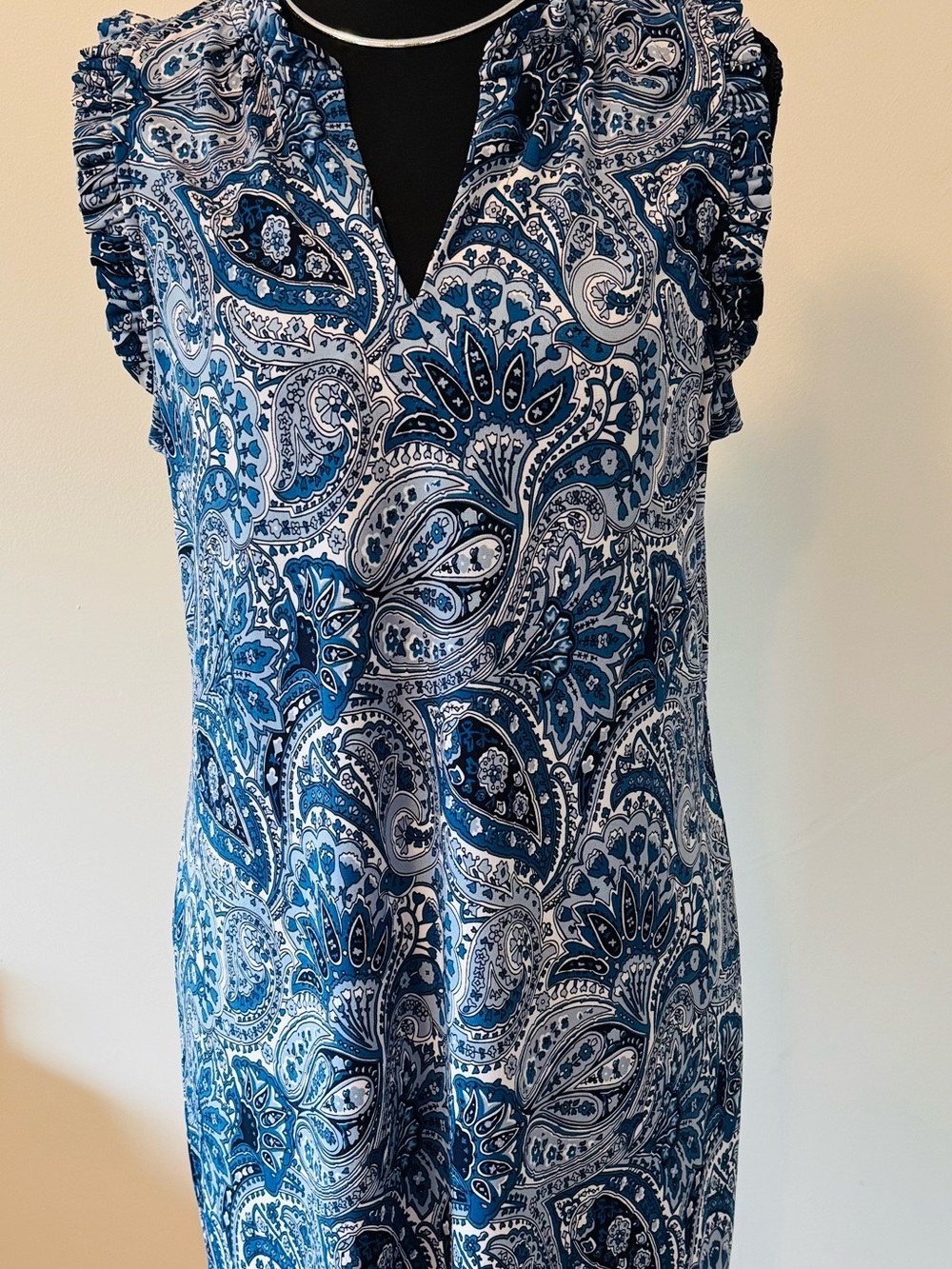 Michael Kors Blue Paisley Sleeveless V-Neck Dress